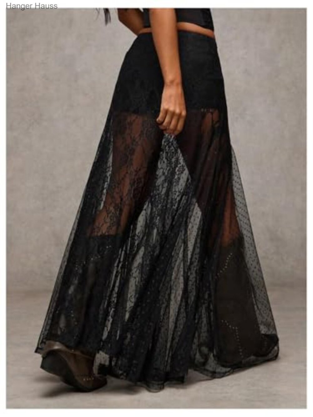 Lace Sheer Maxi Skirt Asymmetrical High Low Boho Goth - Picture 2 of 6
